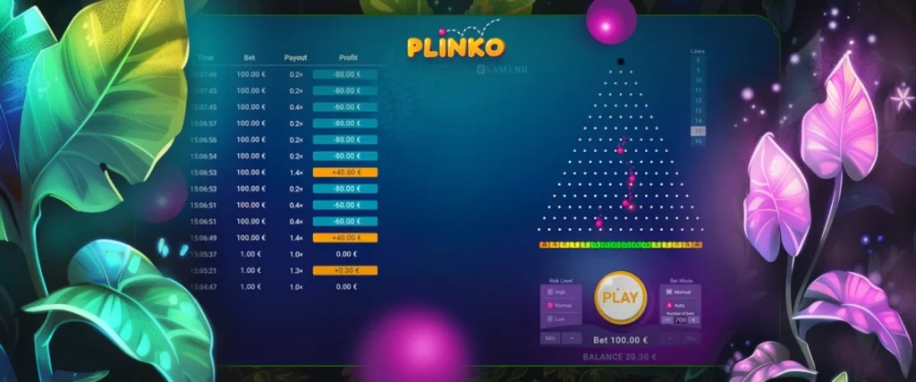 Terrain de jeu Plinko de BGaming